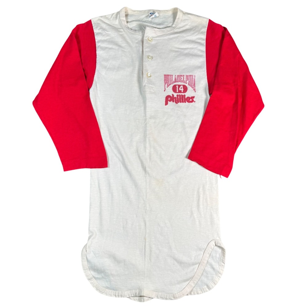 Champion Philadelphia Phillies Raglan Henley Shirt Mens S White Vintage 80s USA